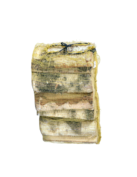 Kiln dried birch log nets on pallet for delivery